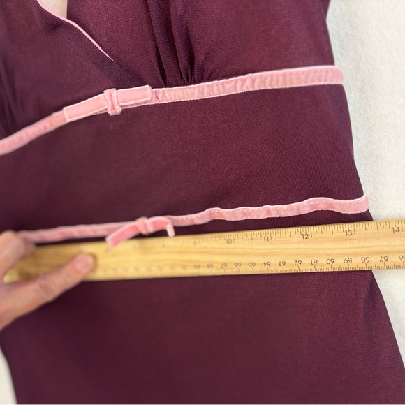 VINTAGE Y2K Halter Dress Baby Doll Coachella Boho Maroon Midi Velvet High‎ Low - Picture 14 of 14